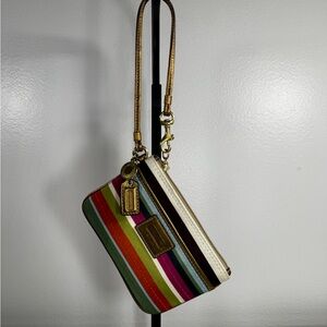 🌈 RARE Y2K Vintage Coach Legacy Striped Wristlet | Style C0868-41660 | Gold Trim